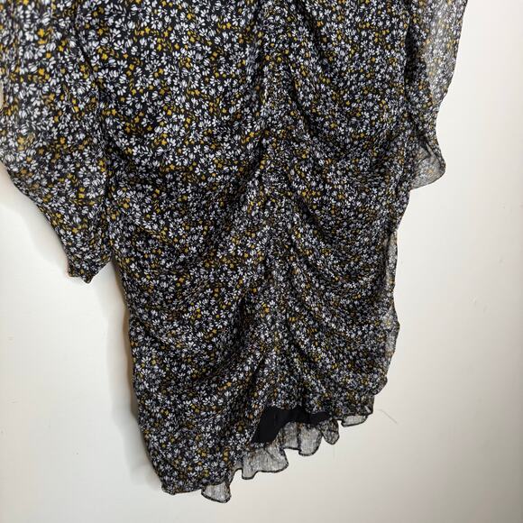 Astr the Label Ruched Long Sleeve Mini Dress Black Ditsy Floral Women XL NWT - Picture 4 of 9